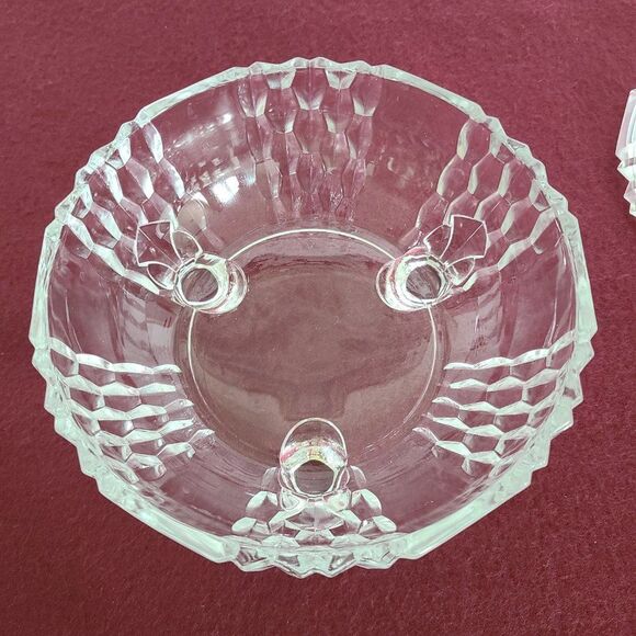 Three-Footed Pedestal Glass Candy Dish Covered Bowl Art Deco Geometric Design - Picture 5 of 13